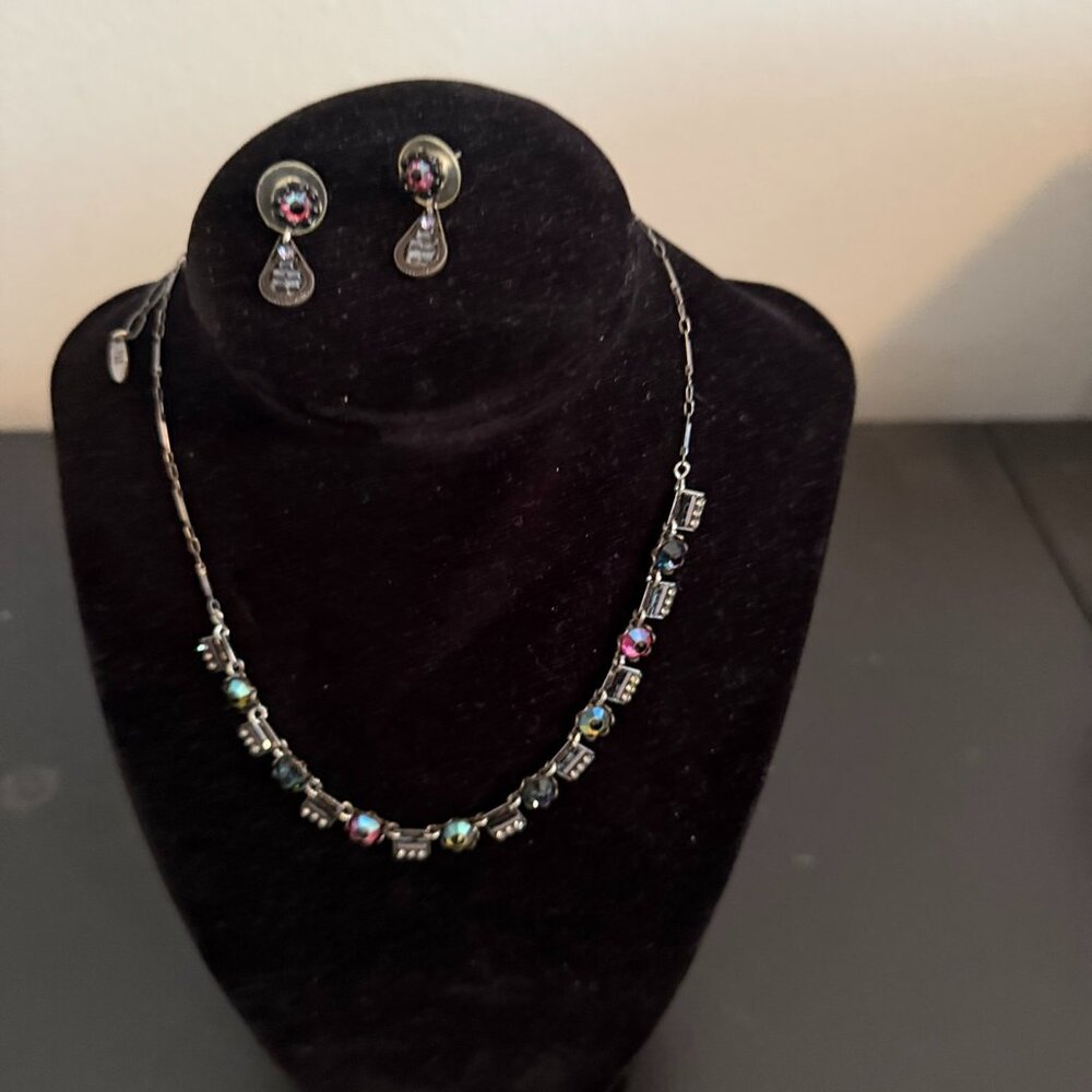 AYLA BAR Handcrafted Purple, Blue & Green Necklace And Dangle Earrings Set